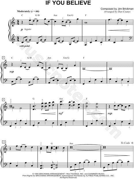 Jim Brickman If You Believe Sheet Music Easy Piano Piano Solo In