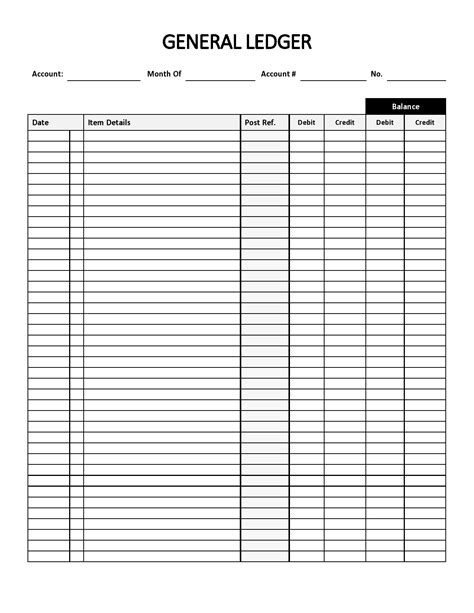 Printable Ledger Template The General Ledger Template Sets Out The