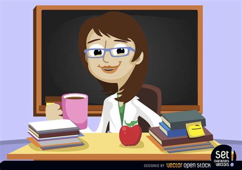 El tarro de masón también se puede utilizar como vaso de bebida. Teacher Behind Classroom Desk - Vector Download