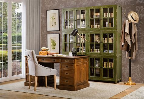 Classic Partners Desk Office With Green Display Cabinet Block And Chisel