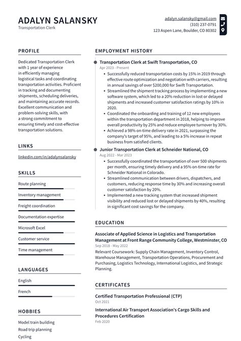 Transportation Clerk Resume Examples And Templates