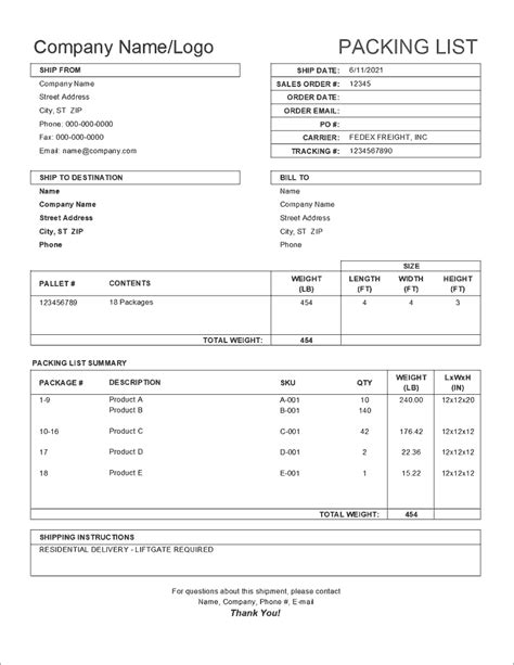 Packing Slip Templates Free Word Excel Pdf Formats Samples