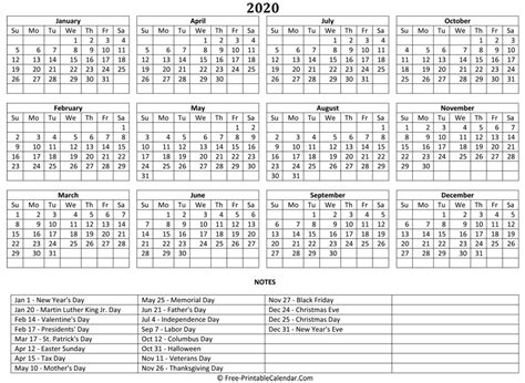 Free Printable 2020 Calendar Landscape Calendar Templates