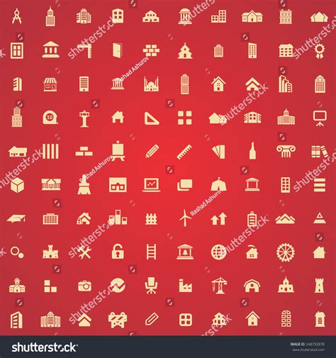 100 Architecture Icons Yellow On Red Stock Illustration 248792878