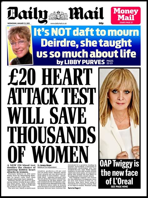 Wednesdays Daily Mail £20 Heart Attack Test Will Save Thousands Of