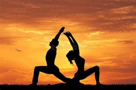 Couple Doing Yoga Silhouette At Sunset Stock Illustration Illustration Of Energy Healthy