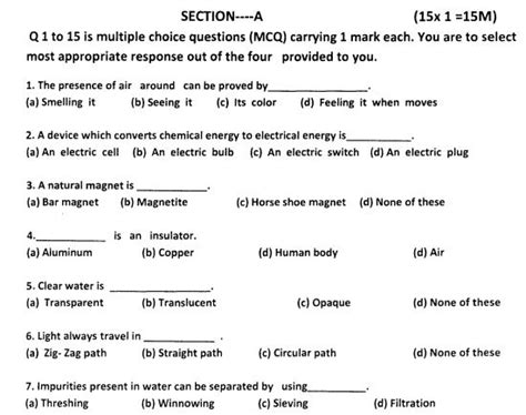 Cbse Class 6 Science Question Paper Set H