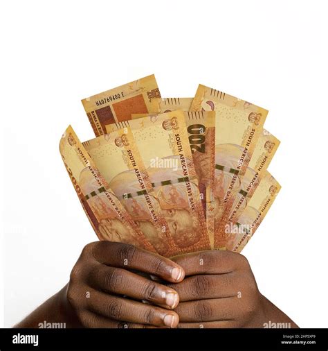 Black Hands Holding 3d Rendered 200 South African Rand Closeup Of