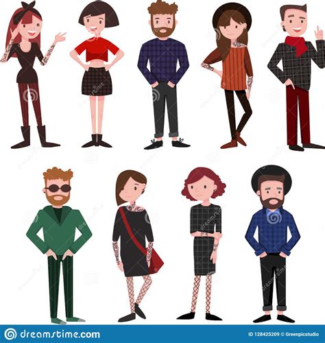 Modern Beautiful People Dressed In Trendy Clothes Stock Vector ...