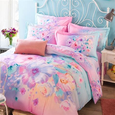 Soft Pink Aqua And Purple Beautiful Floral Print Pastel Style Elegant Girls 100 Organic Cotton