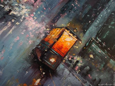 16x16 Original Oil Painting Night Tram купить на Ярмарке Мастеров