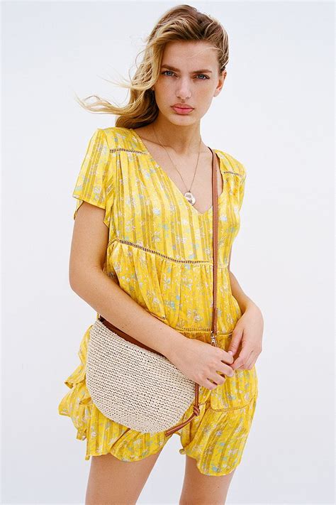 uo picnic tiered frock yellow mini dress urban outfitters uk