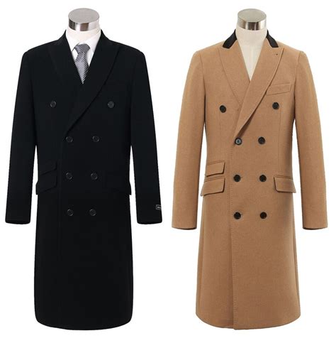 Mens Double Breasted Cashmere And Wool Long Overcoat Velvet Collar Winter