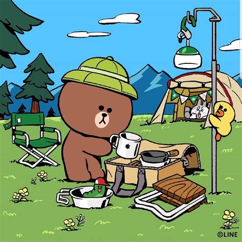Brown Line Bear Have Fun Camping Day With Brown Cony