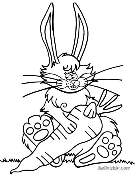 Rabbit with carrot coloring page. Cute and amazing farm animals