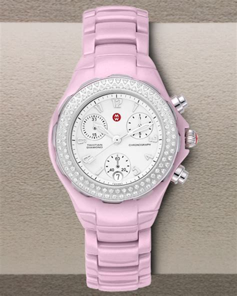 Michele Ceramic Diamond Bezel Watch In Pink Lyst
