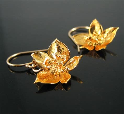 Last Pair Golden Flower Earrings K Gold Over Real Flower