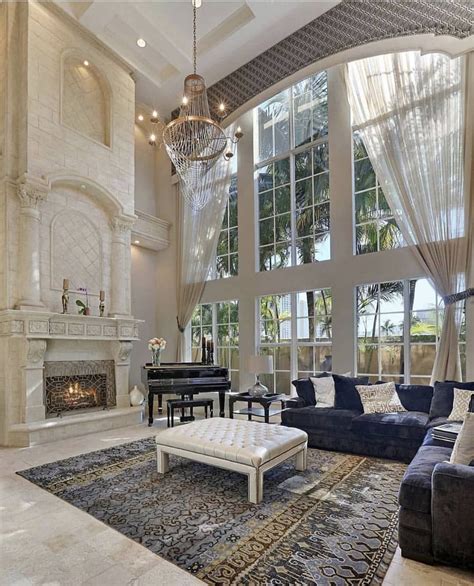 Elegant 2 Story Great Room With Wall Of Windows Homes Mansion