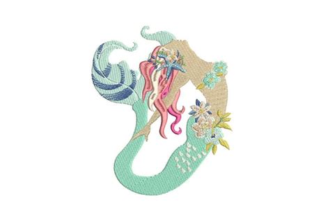 Mermaid Embroidery Design Bohemian Mermaid With Flowers Machine