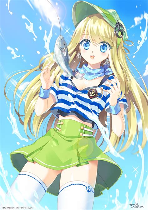 Anime Girl Beautiful Summer Fish Blonde Dress Long Hair