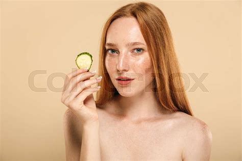 Beauty Portrait Of A Beautiful Young Topless Redhead Girl Stock Image