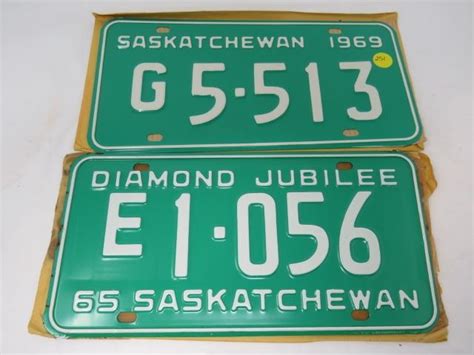 Lot Of One Pair Of Gov 1969 License Plates And One Pair Of Sask 1965 Freightliner Plates Nos