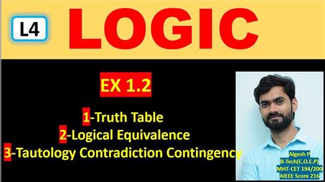 L4truth Tablelogical Equivalencetautology Contradiction Contingency