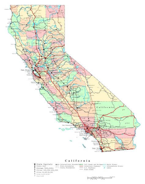 Large Detailed Administrative Map Of California State With Roads Highways And Cities
