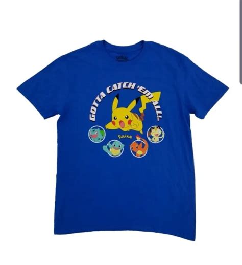 official pokemon gotta catch em all graphic t shirt blue mens size l pikachu 5 00 picclick