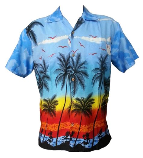Hawaiian Shirt Mens Coconut Tree Print Beach Camp Party Aloha Beach