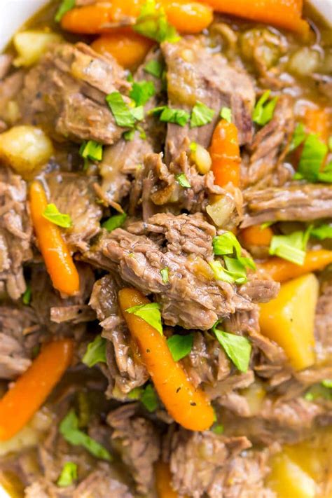 Top beef with potatoes and carrots. Easy Instant Pot Pot Roast Recipe | Sugar and Soul