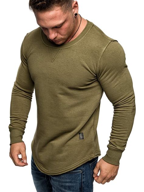 Mens Muscle Long Sleeve T Shirt Gym Sports Casual Plain Slim Fit Tops