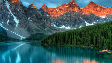 Moraine Lake Banff Canada Mountains Forest 4k Hd Wallpaper