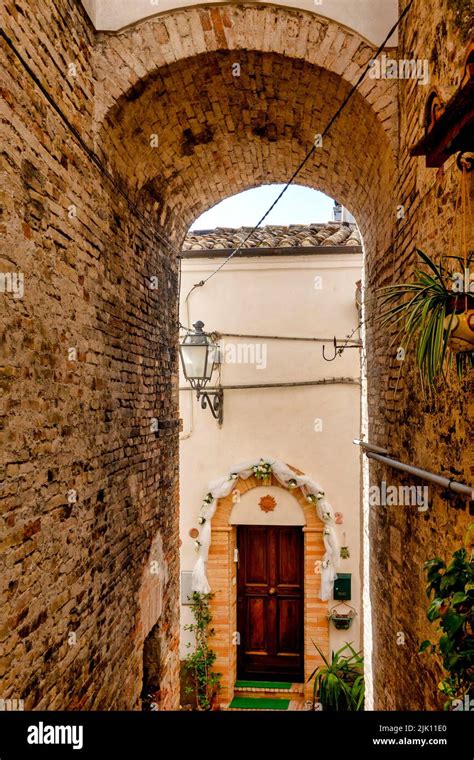 Medieval Arch In The Historic Centre Of Loreto Aprutino Italy Stock
