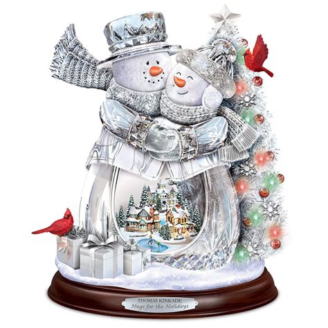 Thomas Kinkade Crystal Snowman Musical Sculpture With Color Changing