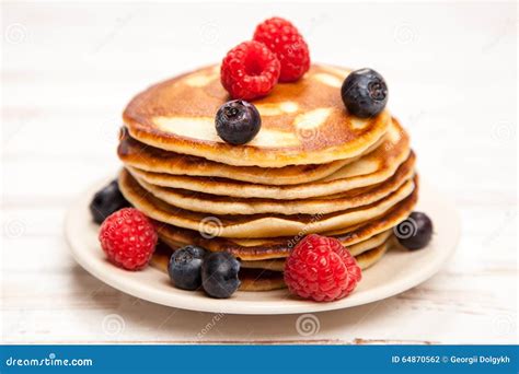 High Pile Of Delicious Pancakes Stock Photo Image Of Plate Closeup