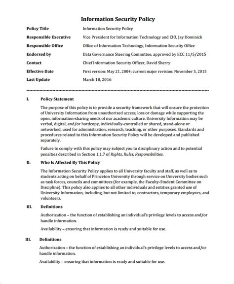 Free 9 Sample It Security Policy Templates In Ms Word Pdf