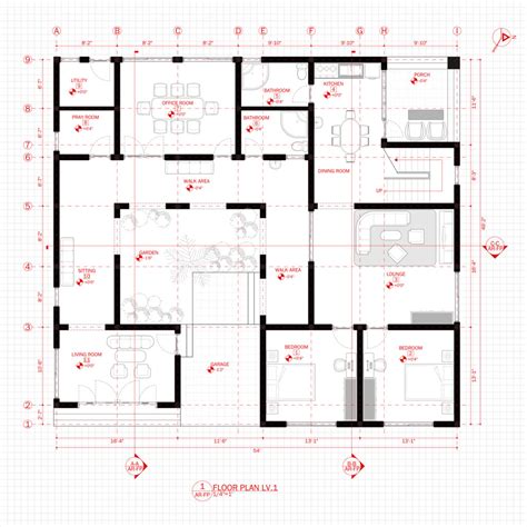 Modern House Office Architecture Plan With Floor Plan Section And