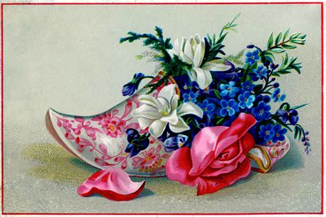 Vintage Image - Painted Clog with Flowers - The Graphics Fairy