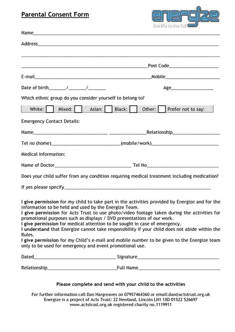 Free Child Consent Form Template Printable Templates