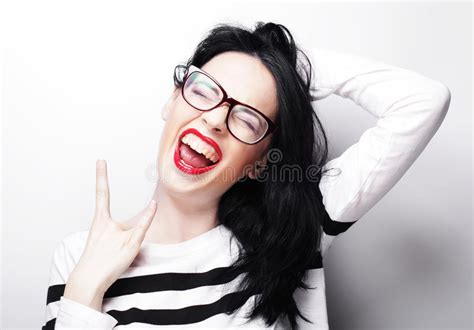 Woman Showing Victory Or Peace Sign Stock Photo Image Of Confident