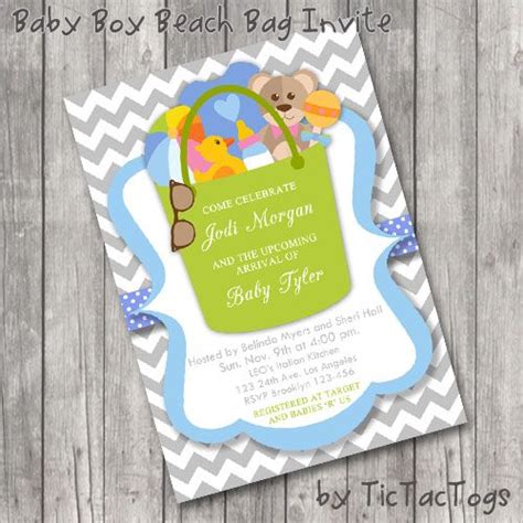 Choose a baby shower invitation from our template library. Baby Boy Beach Bag Baby Shower Invitations Invite You ...