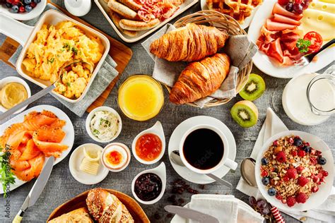 Large Selection Of Breakfast Food On A Table Stock Photo Adobe Stock