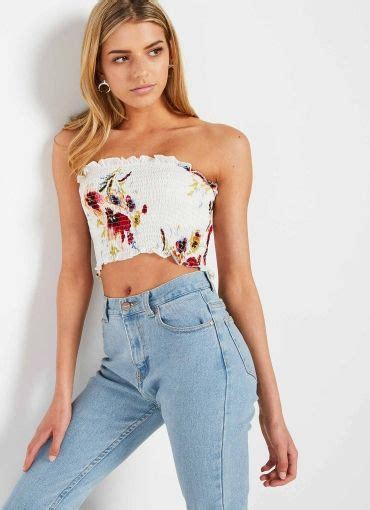 Spring Time Bandeau White Floral Fashion White Bandeau Strapless Tops