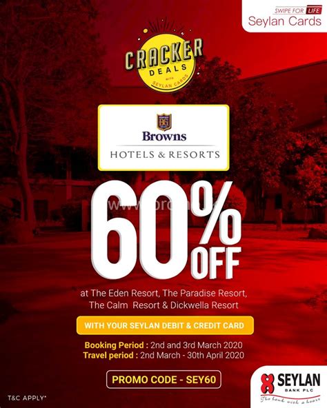 Booking.com also offers other travel products, including flights, rental cars and tickets to attractions. Enjoy 60% off at Browns Hotels & Resorts with your Seylan Credit and Debit Card!