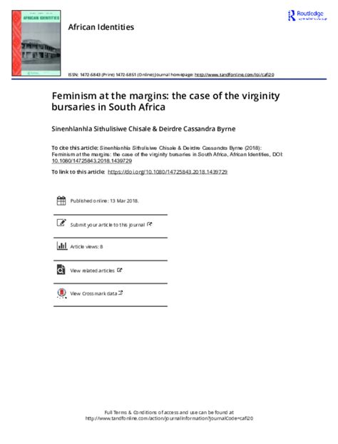 Pdf Feminism At The Margins The Case Of The Virginity Bursaries In South Africa Deirdre