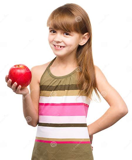 Little Girl With Red Apple Stock Image Image Of Smiling 46620417