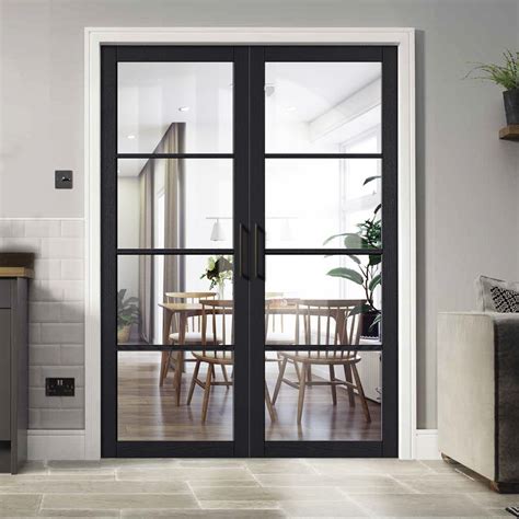 Soho 4 Pane Charcoal Door Pair Clear Glass Prefinished Crittal