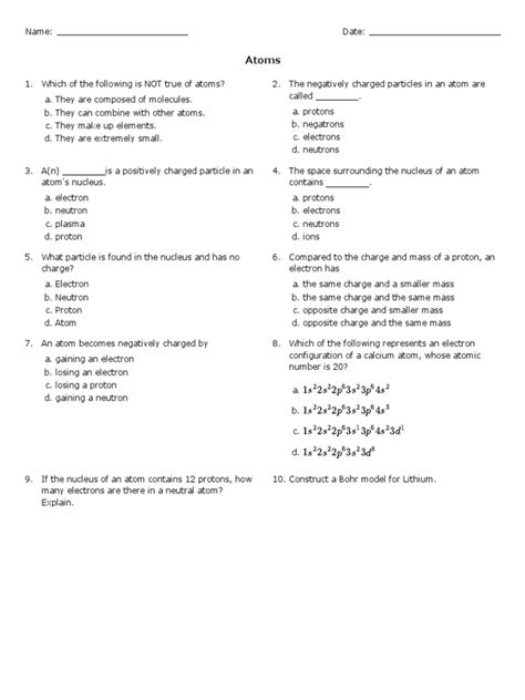 Atoms Grade 8 Free Printable Tests And Worksheets Pdf Atoms Ion