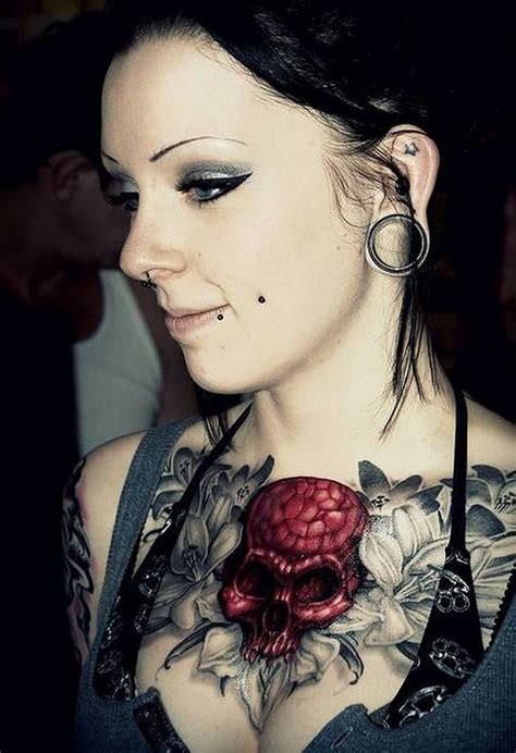 Red Skull Chest Tattoo Love It All Earscheeksnose Soooo Pretty